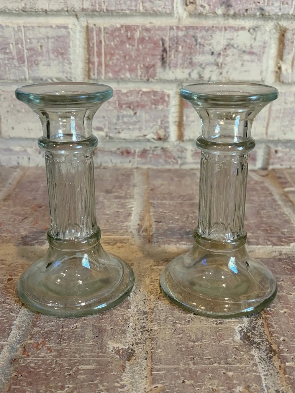 Set of 2, Vintage Clear Glass Candlestick Holders or Bud Vase, 5.5 inches